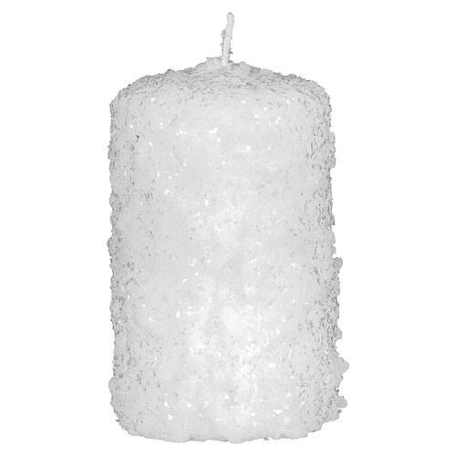 White Christmas candles with snow effect 4 pcs 100x60 mm 2