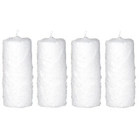 Velas de Natal brancas com decoração efeito neve 4 unidades, 15x6 cm