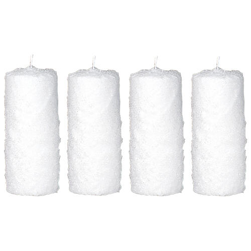 Velas de Natal brancas com decoração efeito neve 4 unidades, 15x6 cm 1
