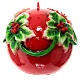 Bougie de Noël sphère rouge avec houx diamètre 15 cm s3
