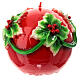 Bougie de Noël sphère rouge avec houx diamètre 15 cm s4