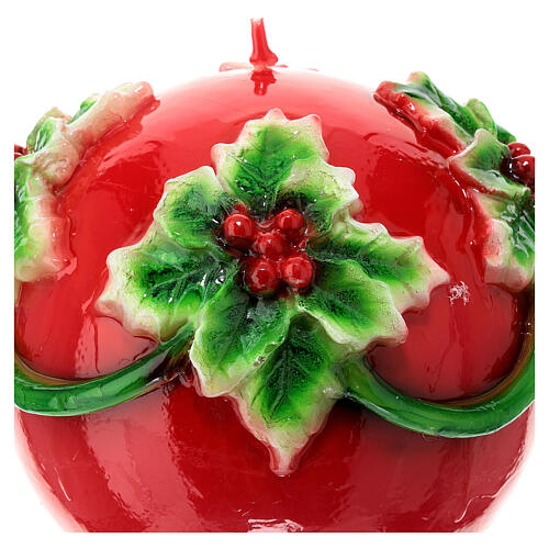 Candela natalizia sfera rossa vischio diametro 15 cm 2