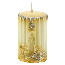 Striped candle with golden embossed decoration, 5 cm of diameter