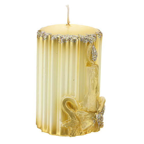 Striped candle with golden embossed decoration, 5 cm of diameter 4