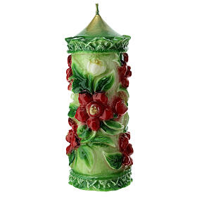 Candle with red flowers, 8 cm of diameter