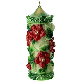 Candle with red flowers, 8 cm of diameter