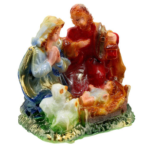 Kerze mit der Heiligen Familie und Schaf, 10x10x5 cm 3
