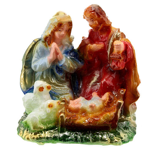 Christmas candle with Holy Family and sheeps 10x10x5 cm 1