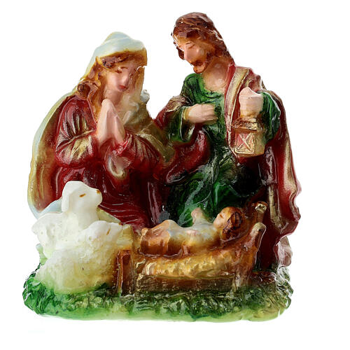 Christmas candle with Holy Family and sheeps 10x10x5 cm 5