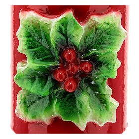 Red candle with holly, 8 cm of diameter