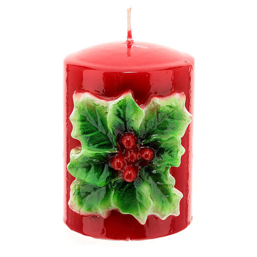 Red candle with holly, 8 cm of diameter 1