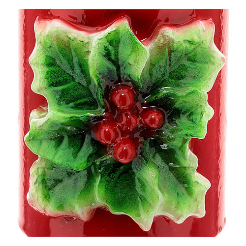 Red candle with holly, 8 cm of diameter 2