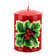 Red candle with holly, 8 cm of diameter s1
