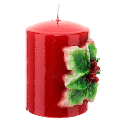 Bougie de Noël rouge avec houx diamètre 8 cm 4