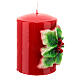 Bougie de Noël rouge avec houx diamètre 8 cm s4