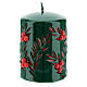 Green Christmas candle with red decorations carved, diameter 10 cm s1
