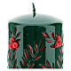 Green Christmas candle with red decorations carved, diameter 10 cm s2
