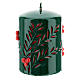 Green Christmas candle with red decorations carved, diameter 10 cm s3