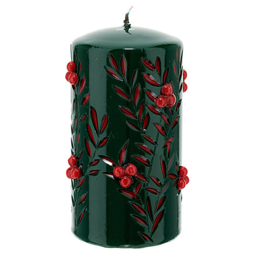 Candela verde intagliata decori rossi diametro 10 cm 3