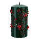 Candela verde intagliata decori rossi diametro 10 cm s3