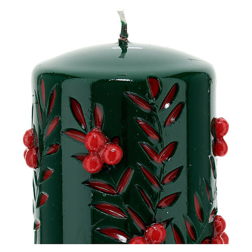 Green candle with red carved decorations, diameter 10 cm 2