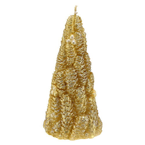 Christmas tree-shaped candle of golden pinecones, 10 cm of diameter 1