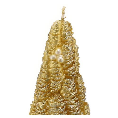 Christmas tree-shaped candle of golden pinecones, 10 cm of diameter 2