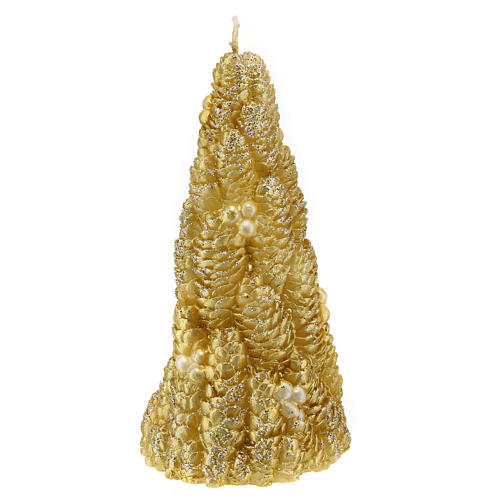 Christmas tree-shaped candle of golden pinecones, 10 cm of diameter 3