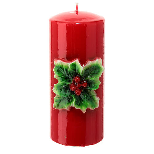 Red Christmas candle with holly, 5 cm of diameter 1