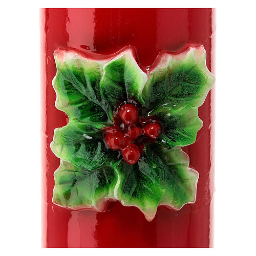 Red Christmas candle with holly, 5 cm of diameter 2