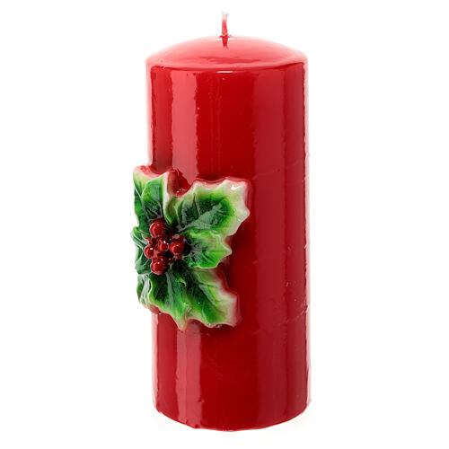 Red Christmas candle with holly, 5 cm of diameter 3