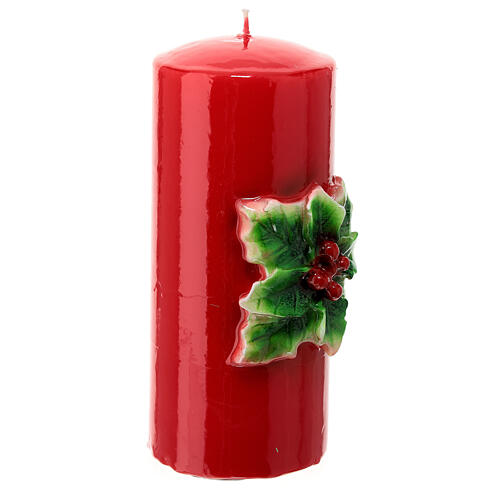 Red Christmas candle with holly, 5 cm of diameter 4