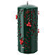 Green Christmas candle with carved leaf pattern and red embossed berries, 10 cm diameter s3
