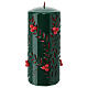 Green Christmas candle with carved red decor, diameter 10 cm s1