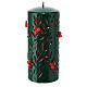 Green Christmas candle with carved red decor, diameter 10 cm s2