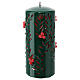 Green Christmas candle with carved red decor, diameter 10 cm s3