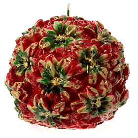 Spherical candle with poinsettia flowers, 15 cm of diameter