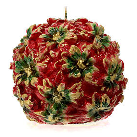 Spherical candle with poinsettia flowers, 15 cm of diameter