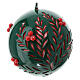 Spherical green candle with carved leaves and embossed red berries, 12 cm of diameter s3