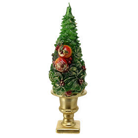 Candle of 10 cm of diameter, fruit tree on a golden pedestal