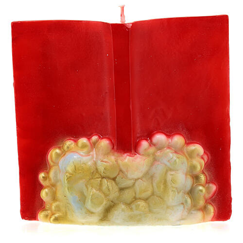 Kerze Buch mit Krippenszene rot, 15x15x10 cm 4