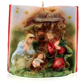 Christmas candle, red book with Nativity Scene, 15x15x10 cm