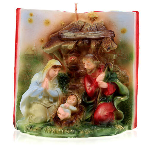 Christmas candle, red book with Nativity Scene, 15x15x10 cm 1