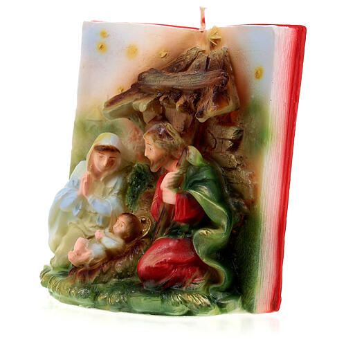 Christmas candle, red book with Nativity Scene, 15x15x10 cm 2