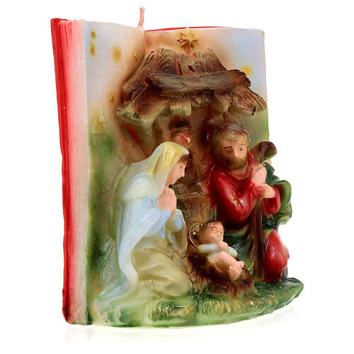 Christmas candle, red book with Nativity Scene, 15x15x10 cm 3