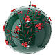 Round green Christmas candle with carved pattern and red berries, 15 cm of diameter s1