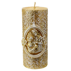 Golden candle with embossed Nativity Scene and branch pattern, 10 cm of diameter