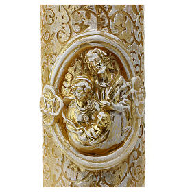 Golden candle with embossed Nativity Scene and branch pattern, 10 cm of diameter