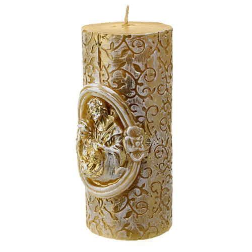 Golden candle with embossed Nativity Scene and branch pattern, 10 cm of diameter 3