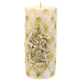 Candle with matelassé effect and Nativity Scene, 10 cm of diameter